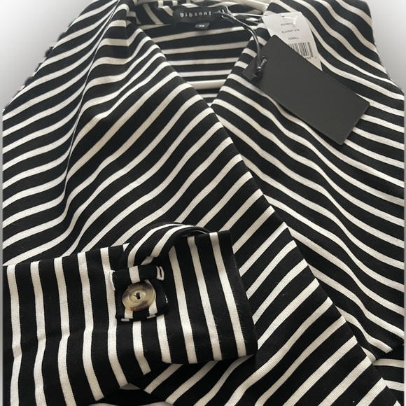 🆕 NWT GIBSONLOOK Blazer Belted Ponte Topper Jacket Black White Stripe Womens XS - Picture 7 of 9